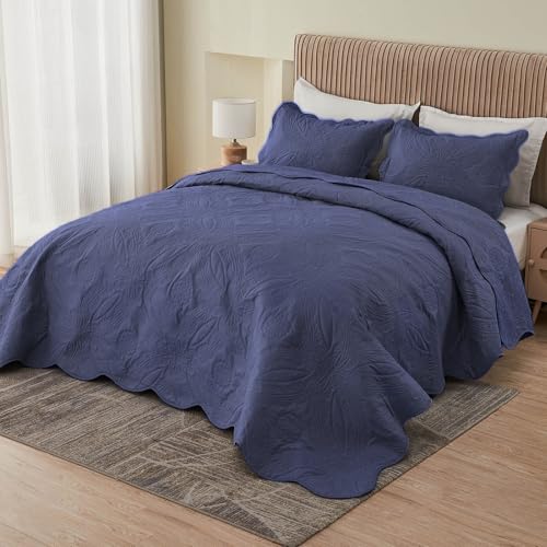 Image of Kingnex King Size Bedspread Soft Lightweight Quilted Coverlet Set 3 Pieces 1 Quilt 2 Pillow Shams Blue