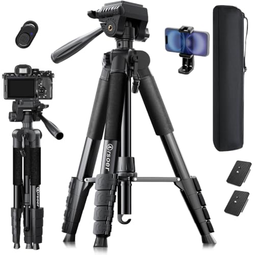 Arsoer 74' Camera Tripod Stand with 2 QR Plates for DSLR Sony Nikon Canon, Lightweight Video Mount for Travelling, Adjustable Phone Holder with Fluid Head and Wireless Remote (Max Load 6kg)
