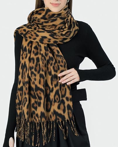 INOGIH Winter Large Long Leopard-Print-Fringe Blanket-Scarf for Women - Cold Weather Soft Warm Wrap Shawl Scarves 71”*282