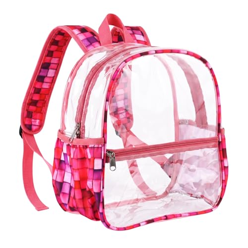 Fomaris Clear Backpack 12x6x12 Stadium Approved Clear Bag for Stadium Events Sports Concerts Festivals Games Women & Girls - Checkered Rose Pink