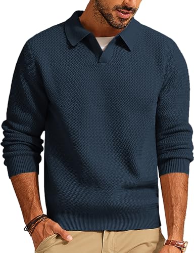PJ PAUL JONES Mens Sweater V Neck Pullover Sweater Long Sleeve Cable Knit Textured Sweater