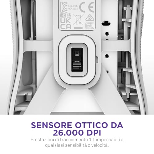 Lift 2 Symm | Mouse gaming con cavo simmetrico leggero | Design leggero 58 g | Polling rate 8K | Switch ottici | Sensore ottico 26K DPI | Piedini 100% PTFE | Bianco - Mouse gaming - Immagine 5