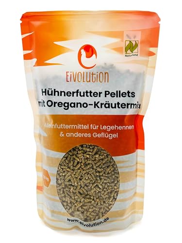 Eivolution Bio-Hühnerfutter Pellets 800g - Oregano-Kräutermix für Geflügel - Natürliche Ernährung für Legehennen - Reich an Vitalstoffen - Kontrolliert ökologisch Eivolution Bio-Hühnerfutter Pellets 800g - Oregano-Kräutermix für Geflügel - Natürliche Ernährung für Legehennen - Reich an Vitalstoffen - Kontrolliert ökologisch