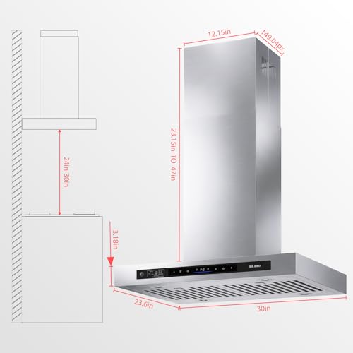 Image of BRANO Island Range Hood with 900 CFM 4 Speeds, Voice /Gesture /Touch Control Kitchen Hood, Ducted /Ductless Convertible, Adjustable Lights Stainless Steel Vent Hood