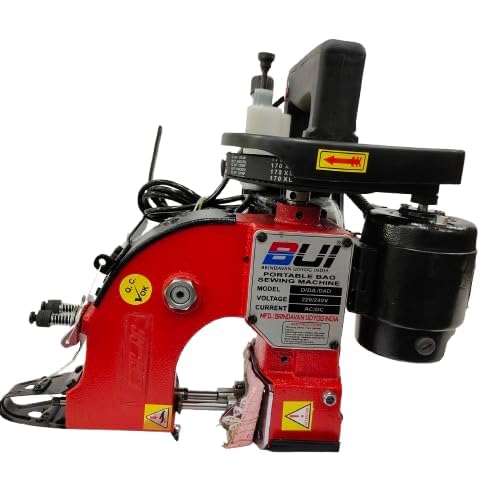Image of BUI Automatic Electric Portable Bag Closer Sewing Machine Double Needle, Double Thread Model DAD With Oil Pump, Red