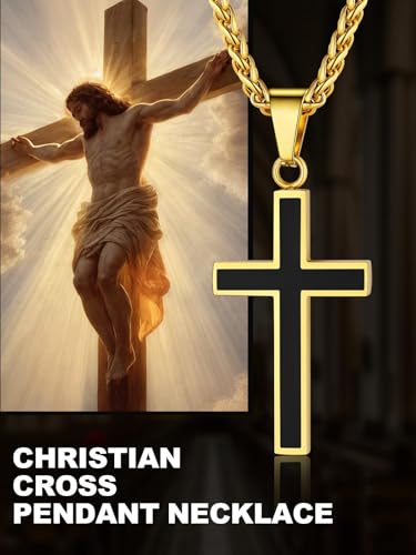 Image of U7 Cross Necklace for Men, Stainless Steel Silver Black Gold Mens Cross Necklace, 22-24 Inches