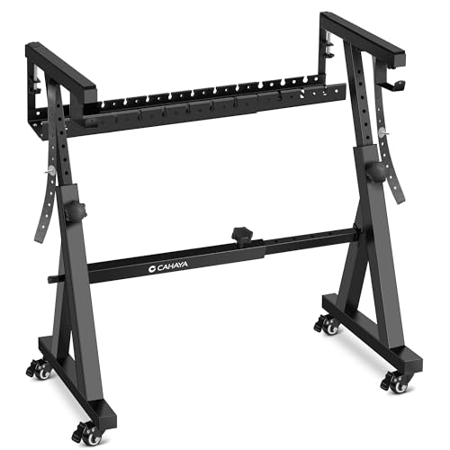 CAHAYA Clavier Support Mobile Stable: 900kg Charge, Cadre Z Renforcé 4cm, Hauteur & Largeur Réglables, Panier de Rangement & Roulettes, Compatible Clavier...
