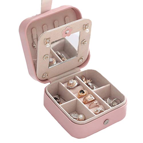 Schmuck-Organizer-Aufbewahrung Mini-Schmuckkästchen Tragbare Schmuck-Display-Box Pu. Leder Schmuckhalter Exquisite Schmuck Organizer Box Rosa Speicherorganisator Cover