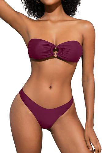 SHEKINI Damen O-Ring Schnürschuh Bandeau Bikini Set Badeanzug...