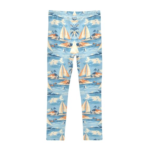 Sailboat Palm Tree Island Girls Leggings Soft Stretch Workout Yoga Dance Pants for Kids Casual Tights2