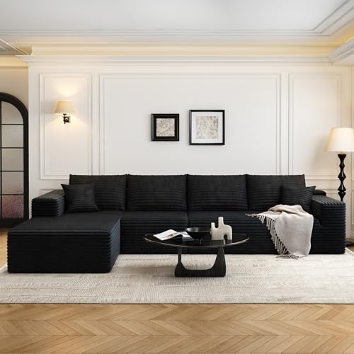 Image of 135.4 inch Cloud Modular Sectional Sofa Couch with L-Shape Chaise,Modern Minimalist Upholstered Couches for Living Room Bedroom,Deep Seat Corner Couch,No Assembly Required (Black,Left Facing Chaise)