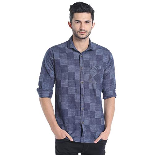 Campus Sutra Men Checkered Blue Button Up Collared Shirt for Casual Wear Crafted with Regular Sleeve Comfort Fit High Performance Everyday in blue