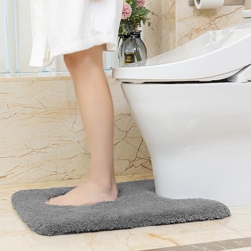 Image of VANZAVANZU U Shaped Toilet Bath Mat, Dark Gray, 20 inchx24 inch