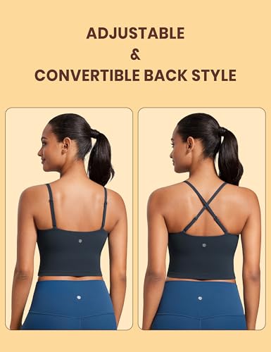 Image of CRZ YOGA Butterluxe Cami Crop Tank Tops | Light Support, Removable Pads, Yoga, Extremely Soft, Square Neck, Spaghetti Straps, Longline Sports Bras for Women