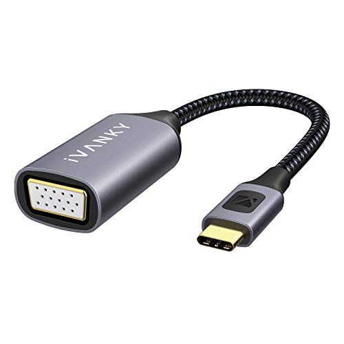 USB C to VGA Adapter, iVANKY Type C(Thunderbolt 3) to VGA Adapter (Male to Female) Compatible for MacBook Pro/Air, iPad Pro, Surface Book 2, Lenovo, Dell, Samsung Galaxy, Huawei MateBook