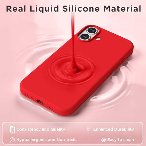 Image of Magnetic for iPhone 16 Case, Compatible with MagSafe, Liquid Silicone Phone Cover with Screen Protector & Camera Protector, Soft Anti-Scratch Microfiber Lining Inside 6.1 inch, Red