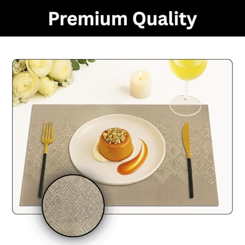 Image of Amazon Brand - Umi PVC Vinyl Wave Design Placemat ST10002TH - Heat Resistant, Wipe Clean, Anti-Skid Table Mats for Dining Table, KitchenHome Decor (30x45 CM Gold Set of 6)