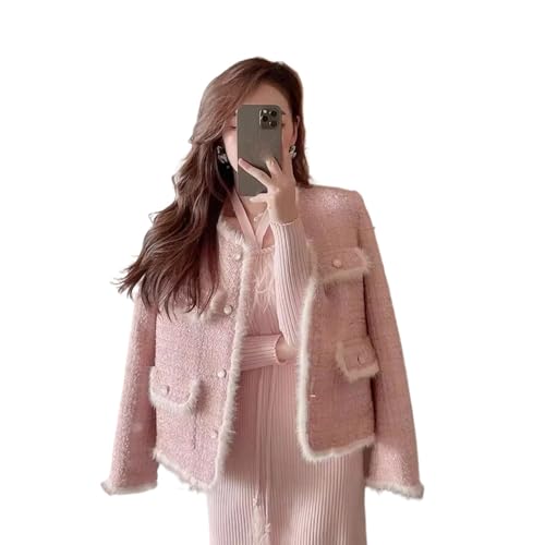 Manteau court vintage en tweed isolant avec col rond élégant