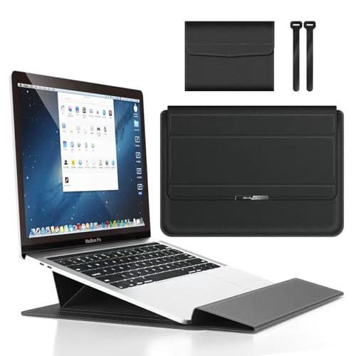 BEMMY Capa Case Para Notebook Macbook Air Pro 13/14'', 15.4/15.6/16.1'', Capa de Couro PU 3 em 1 Para Portátil e Notebook (13/14'') (Preto)