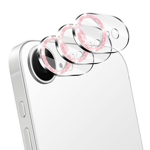 NECARSIN 3 Pack for iphone 17e/16e Camera Lens Protector Bling Tempered Glass 9 Hardness Anti-Scratch High Definition Camera Screen Protector for iphone 17e/16e (Pink)