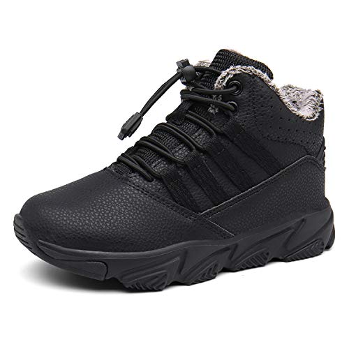 Botas de Nieve Unisex Niños Forrada De Piel Zapatillas de Deporte Invierno Zapatos Antideslizante Calientes Botines Negro EU23 =CN24