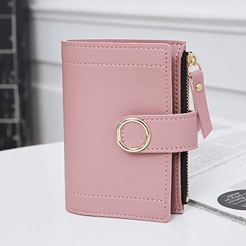 Jennyfly Girls Wallet for Shopping, Fashion Women Girls Cute Short Style Clutch Zipper Wallet PU Leather Purse with Multiple Card Slots Small Purse with Wrist Strap for Shopping Travel - Rose Pink