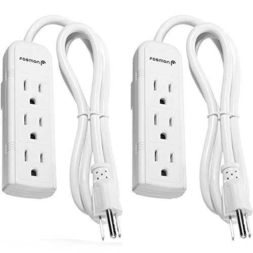 Fosmon 3 Outlet Power Strip (2 Pack), UL Listed, 3-Foot Short Extension Cord