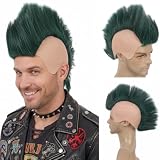 H&Bwig Adult Men's Mohawk Punk Rock Spiky Straight Wig Green Synthetic Soft Fiber with Bald Cap Design for Halloween, Cosplay, Anime Parties & Festival Celebrity Looks