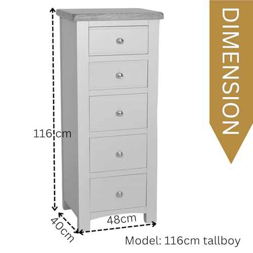 Cómoda de 5 cajones de madera pintada con estructura gris delgada lista para usar en casa 3