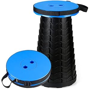 Auspicious Tabouret Pliant Portable – Tabouret de Camping Rétractable, Petit Tabouret Télescopique pour La Pêche/BBQ/Intérieur/Activités Plein air, Maxi Charge 397 LB,Hauteur Réglable(Bleu)