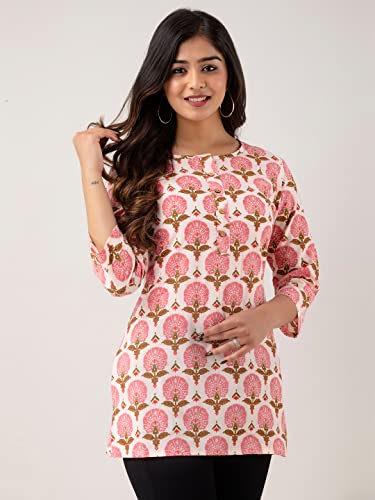 Image of feranoid Women Cotton Printed Straight Short Kurti