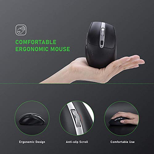 seenda Souris Bluetooth sans fil, multi-appareils double 5.0 + USB 2.4 G, rechargeable fil pour ordinateur portable/iPad/iPhone/Mac/PC Windows, 1000-1600-2400 DPI, 7 boutons, noir et gris