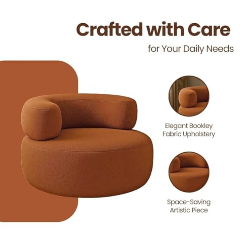 Image of Modern Round Accent Chair, Teal Bookley Fabric, High Density Foam Cushion, Pinewood Frame, Contemporary Style for Living Room Bedroom Office, 36 inchx36 inchx24 (Burnt Orange)