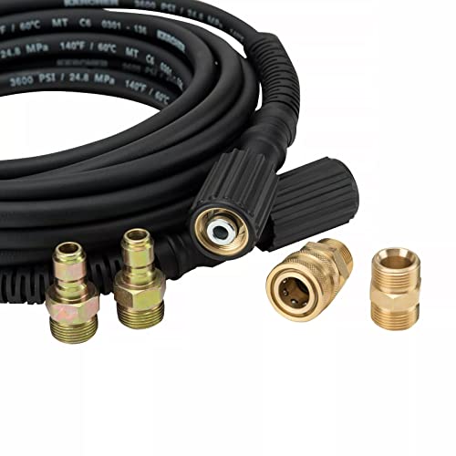 Image of Karcher 25' High Pressure Extension Hose for Pressure Washers up to 3600 PSI - with Adapters Included - Quick Connect or M22 Fitting