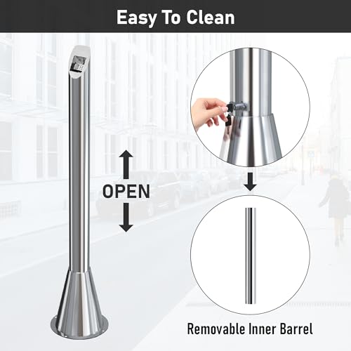 Image of AIWFL Stainless Steel Butt Receptacle Disposal Outdoor Floor Standing Ash Bin Commercial Trash Can for Homes Offices Restaurants Bars Convenience Stores