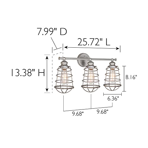 Image of Design House 519728 Ajax Industrial Modern 3-Light Indoor Bathroom Vanity Light with Metal Wire Cage Over the Mirror, Galvanized Steel