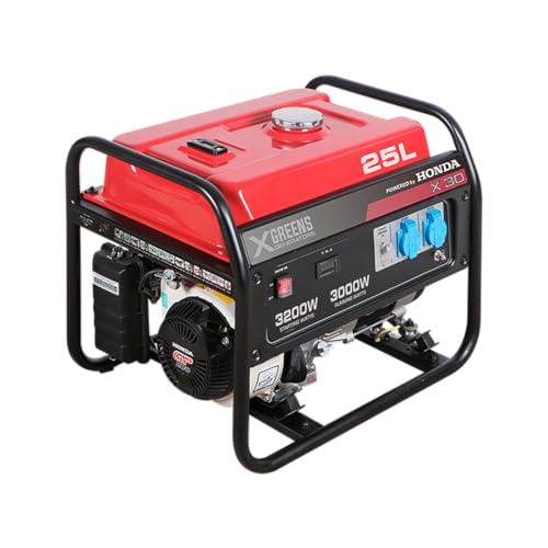 XGREENS Generador de corriente (gasolina) X30 (máx. 3.000W, depósito 25 l, AVR, Powered by Honda, alerta aceite, monofásico, 2 tomas 230V, protección térmica y panel digital)