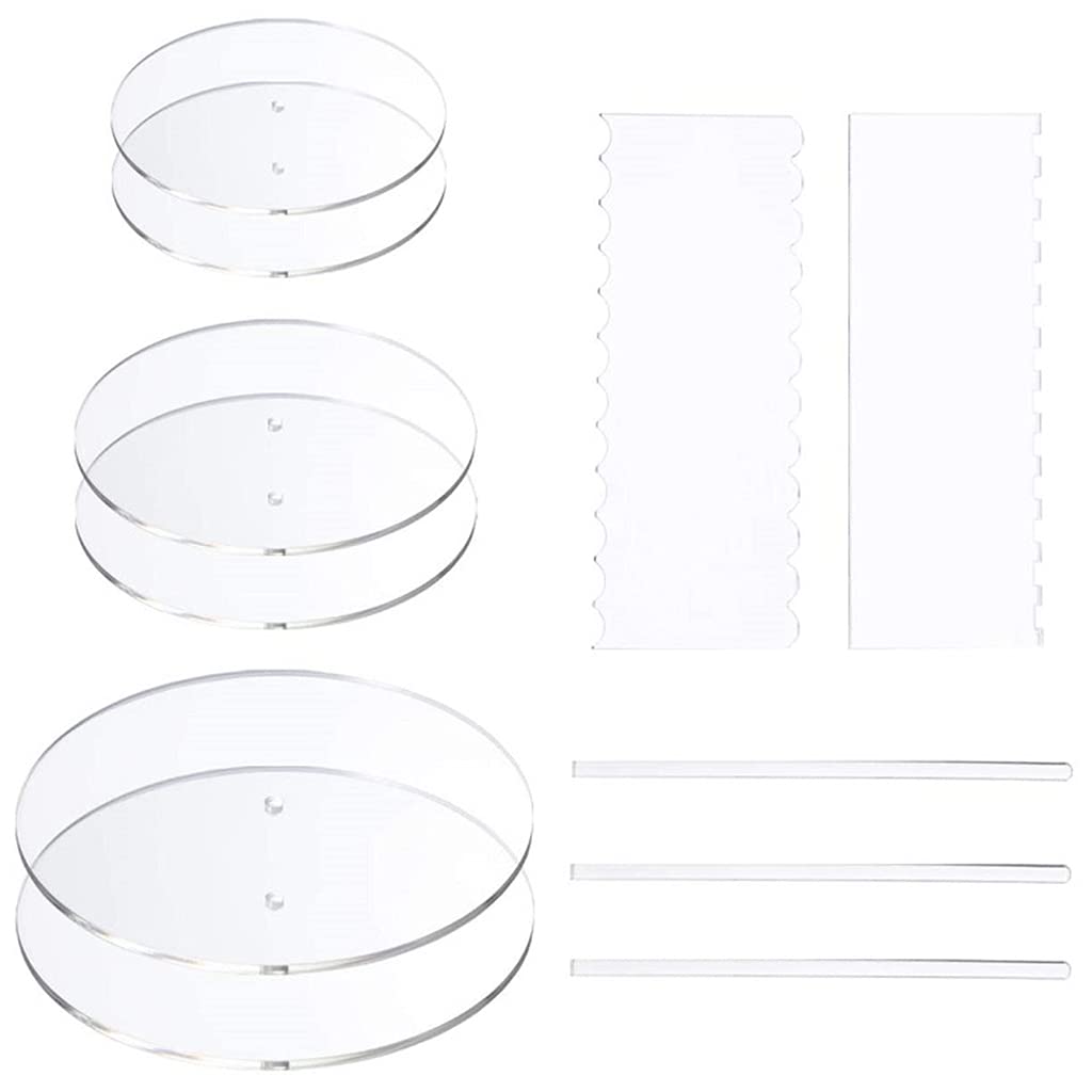 XAGMODSHN 11pcs Acrylic Cake Disk Set Base Boards Pillar Comb Scraper Dowel Rod Acrylic Cake Disk Set