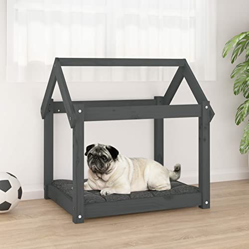 GuyAna Hundebett aus massivem Kiefernholz, Grau, 71 x 55 x 70 cm, Hochbett, großes Hundebett