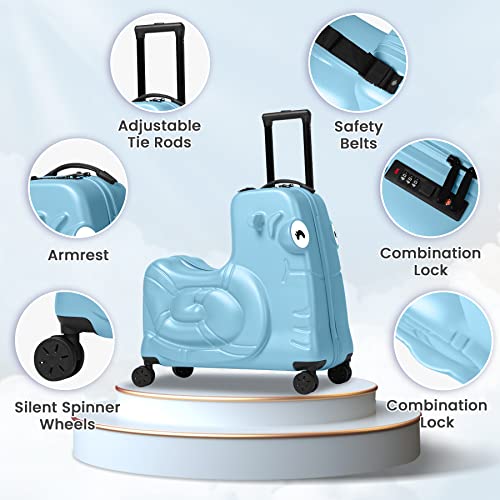 Kids Luggage, Kids Ride-on Luggage with Spinner Wheels Suitcase, Kid's Ride-On Suitcase Help Your Child Relax, Carry On Trolley Luggage with Password Lock, 22"2
