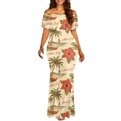 Image of Polynesian Dresses for Women Off Shoulder Maxi Dress Puletasi Samoan Dresses S-7XL