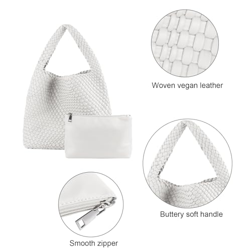 Image of Woven Tote Bag for Women with Purse, Vegan Leather Hobo Bags Large Handmade Underarm Shoulder Bag