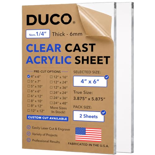 Image of Duco 1 /4 inch Clear Cast Acrylic Sheets, 4 inchx6 inch Plexiglass Sheets, 2 Pack