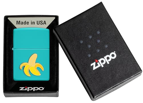 Zippo Sturmfeuerzeug - Foodie Banane, Flat Turquoise, Emblem - Nachfüllbar - Wiederverwendbar - Windfestes Design - Geschenkbox - Made in USA