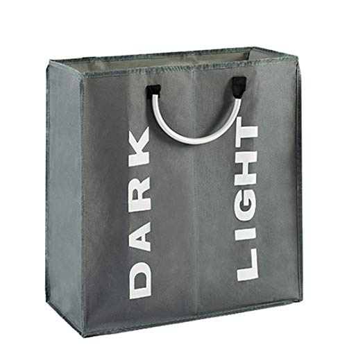 Yuccer Cesto Ropa Sucia Plegable 2 Compartimentos Impermeable Grande Cesto para La Colada Almacenamiento para Dormitorio Hotel de Viaje Gran 20.8 * 20.8 * 9.05 Inches (53 * 53 * 23 CM)