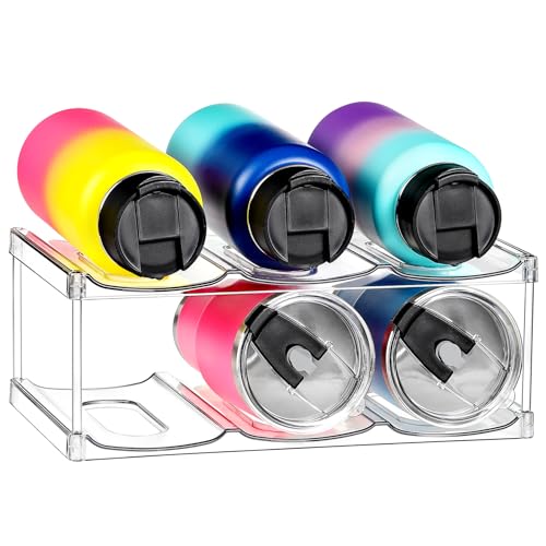 LARGER Compartment - Stackable Water Bottle Organizer Holder - for Stanley & Others' Large Tumbler - Clear Wine Rack, Cup Bottle Holder for Cabinet Home Countertop Fridge Pantry Shelf, 2 Tier Hold 6
