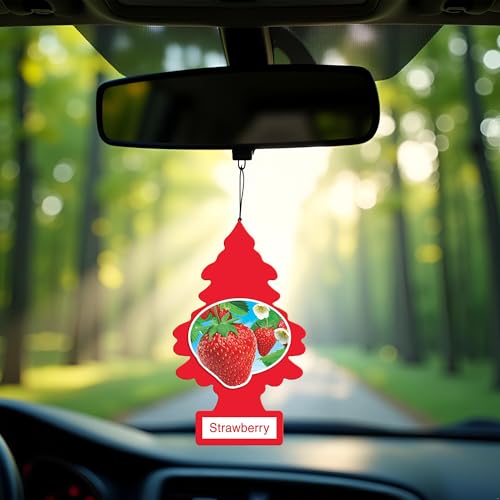 Image of Little Trees Strawberry Air Freshener | Sweet Fruity Fragrance | Iconic Tree Hanging Design | For Car, Home, Wardrobe | Imported from USA