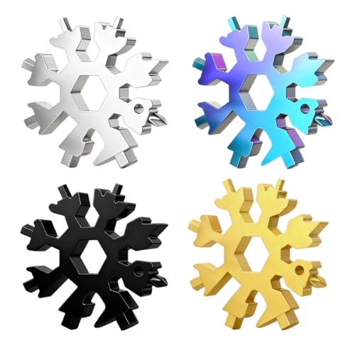 GILWUMO 4 Schneeflocken Multifunktions-Werkzeuge, 18-in-1 Schneeflocken Werkzeug, Ideales Kleines Geschenk Für Männer (Schwarz, Silber, Gold, Bunt).