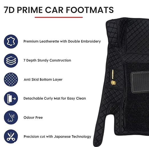 Image of Auto Ride 7D Luxury Car Mats for Mg Hector Plus (7 Seater)| Ultra-Premium PU Leather | Waterproof, Dustproof & Anti-Slip | Custom Fit All-Weather Floor Mats | Color : Full Black