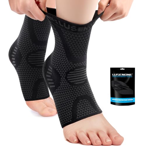 Lusenone Tobillera para mujer/hombre, 2 unidades, calcetines de compresión, vendaje para fascitis plantar, tendón de Aquiles, artritis, esguince de tobillo, tobillera para deportes (negro, S)